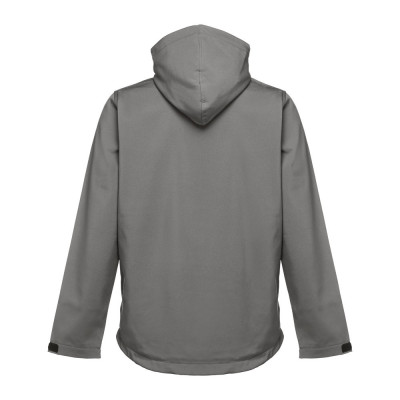THC ZAGREB. Men's softshell jacket with detachable hood and rounded back hem